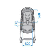 Maxi-Cosi Lila Stroller Front View Dimensions: 560mm seat back height x 230mm seat bottom depth x 320mm seat width Maxi-Cosi Lila Stroller Front View Dimensions: 560mm seat back height x 230mm seat bottom depth x 320mm seat width
