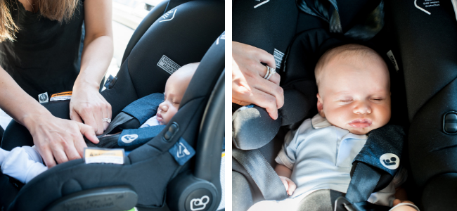 Mum putting baby in Maxi-Cosi capsule