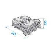 Dana For2 Double Stroller Folded with seats Dimensions: 945mm length x 350mm Height