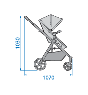 Maxi-Cosi Zelia Pram Extended Side View Dimensions: 1070mm wide x 1030mm height Maxi-Cosi Zelia Pram Extended Side View Dimensions: 1070mm wide x 1030mm height